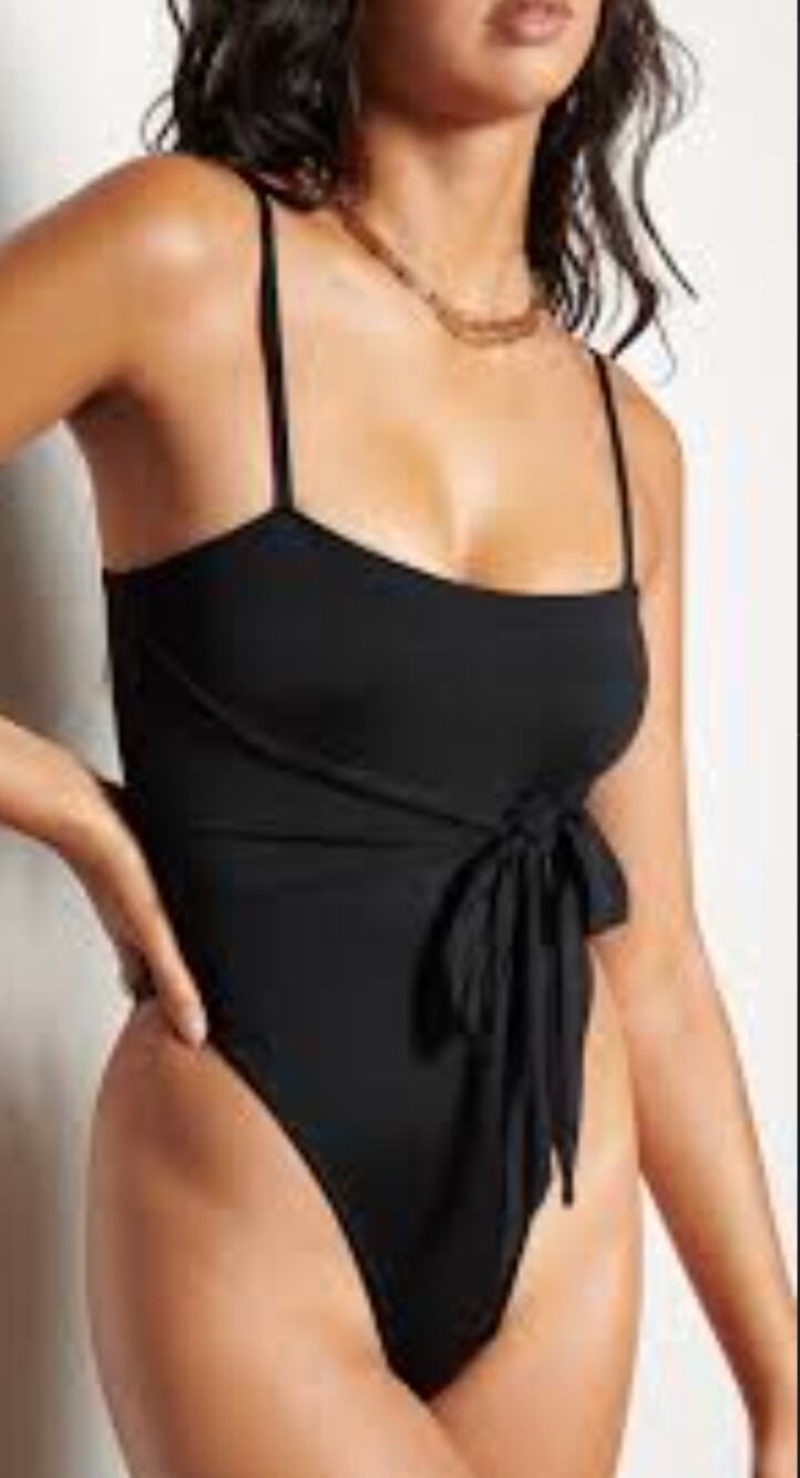 Four Three Seven 437 Black One Piece Front Tie Swimsuit LARGE